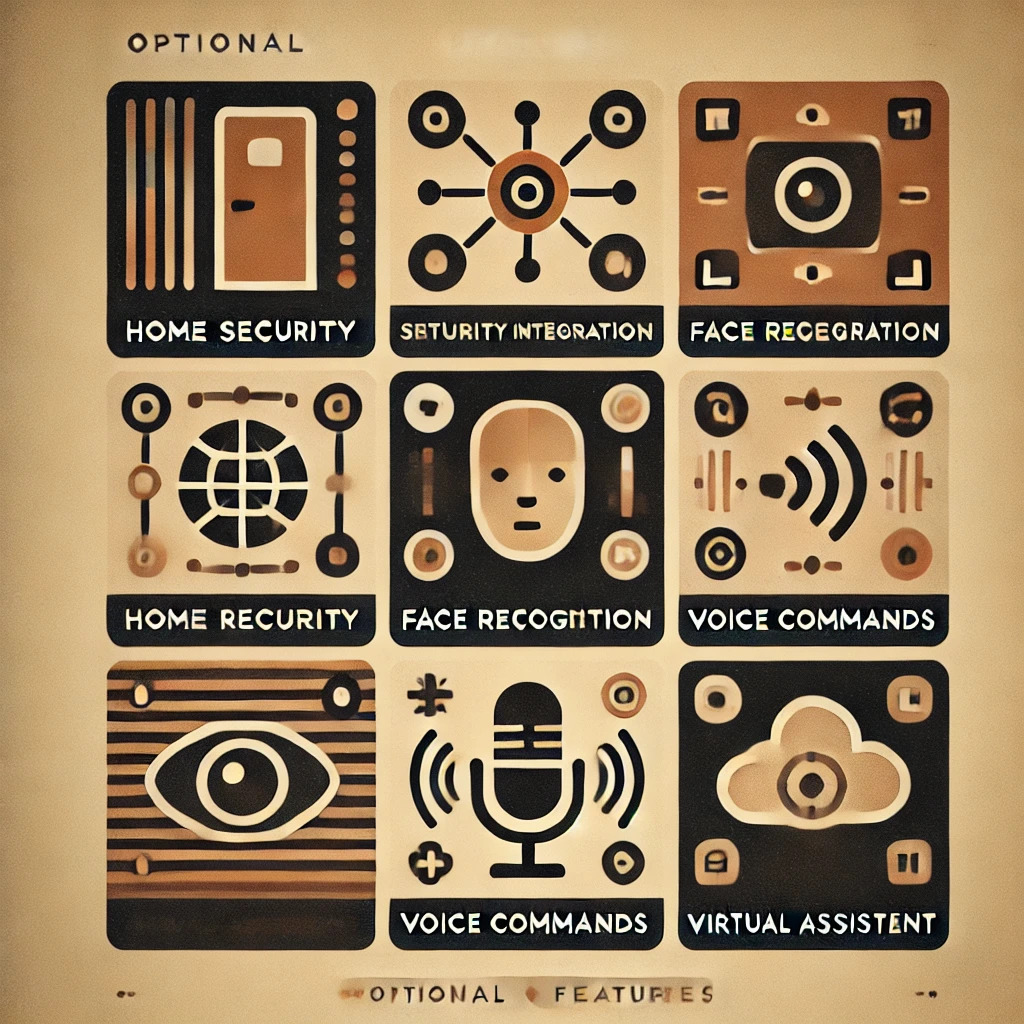 Icons representing optional features like home security and voice commands